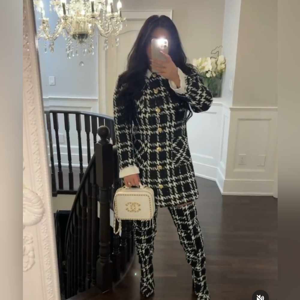 NWOT IAMJENNIFERLE Houndstooth Tweed Dress Coat